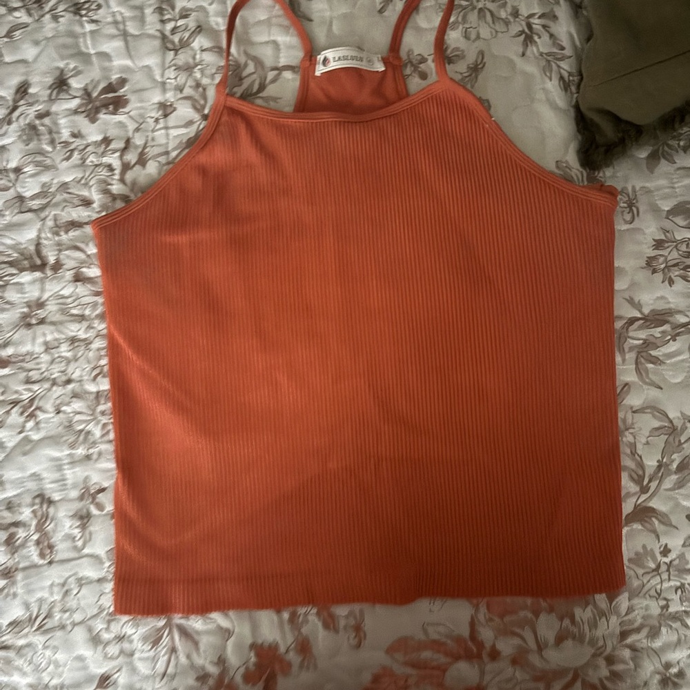 Amazon Coral Ribbed Crop Top